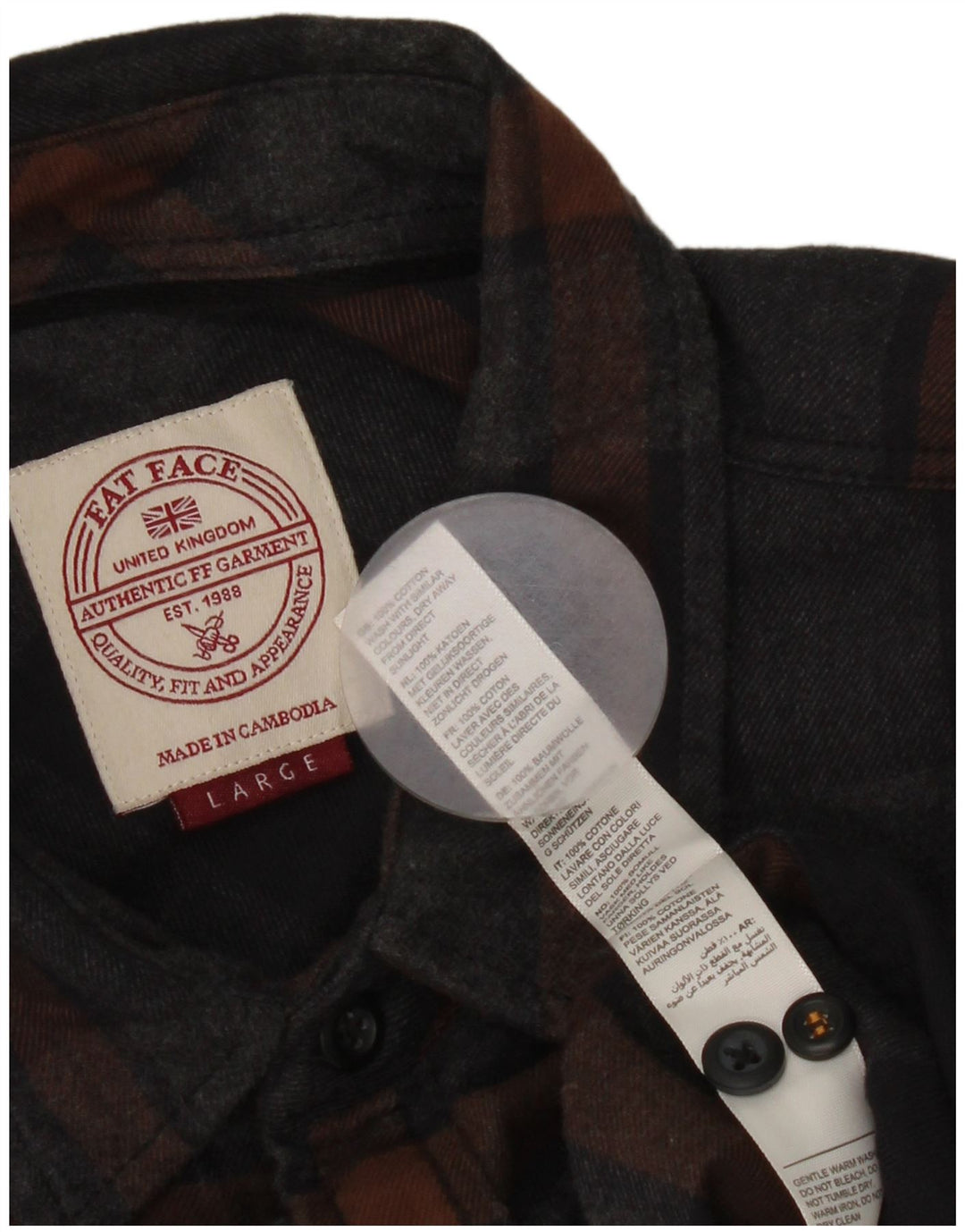 Fat Face Chemise en flanelle pour homme Grand coton à carreaux gris