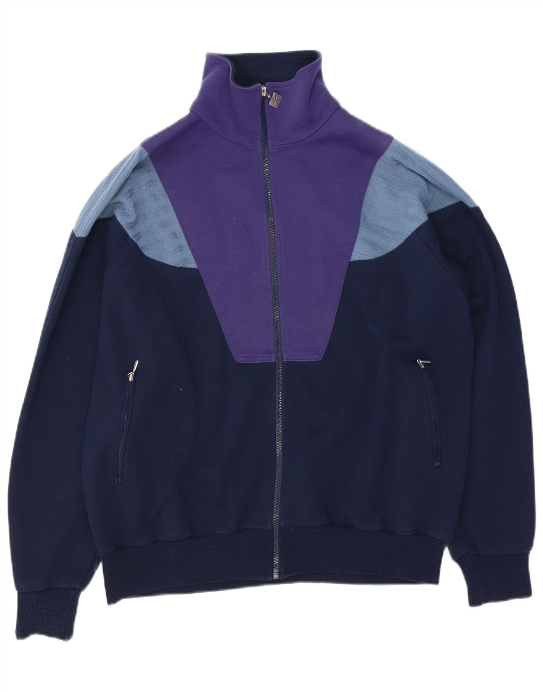 vintage Mens Survêtement Top Veste Grand Bleu Marine Colourblock