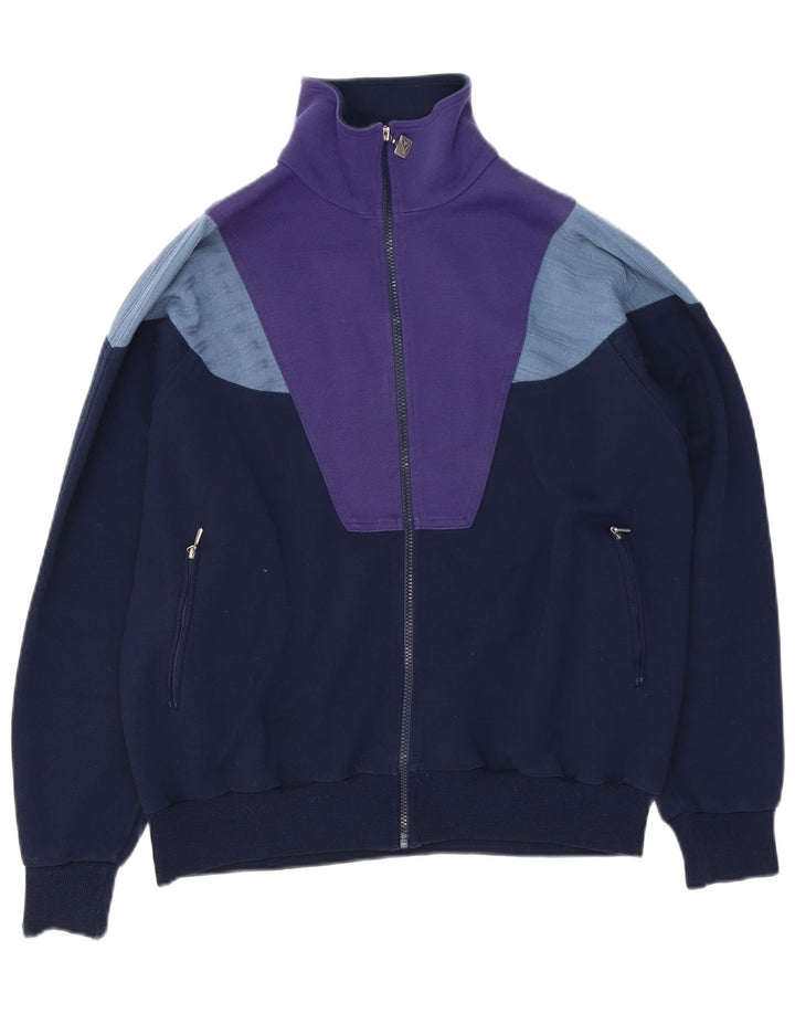 vintage Mens Survêtement Top Veste Grand Bleu Marine Colourblock