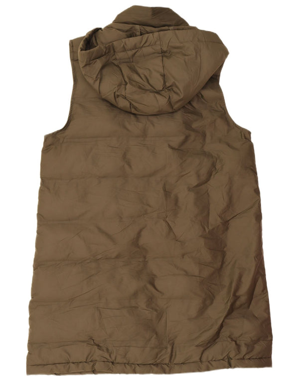 Zara Gilet rembourré à capuche long pour femme UK 14 Medium Kaki Polyester