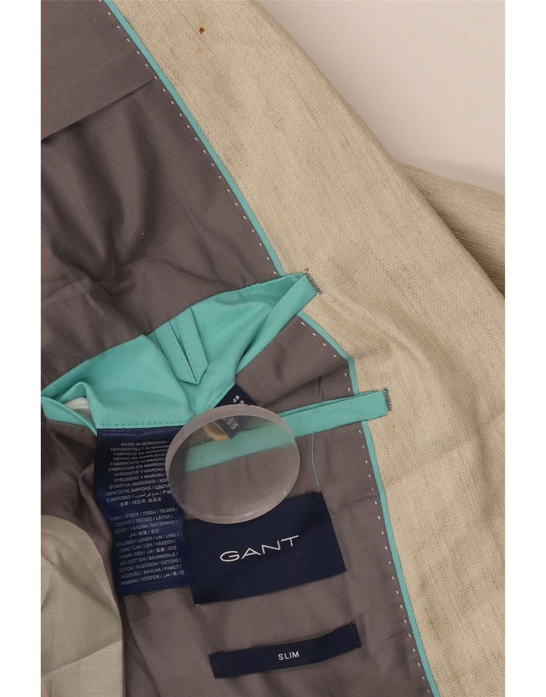 GANT Veste blazer slim à 2 boutons pour homme UK 38 Lin beige moyen