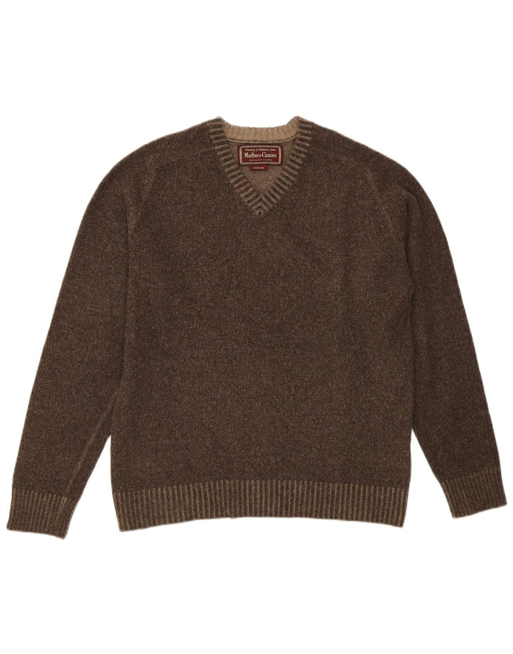 Marlboro Classics Pull col en V pour femme UK 14 Laine marron moyen