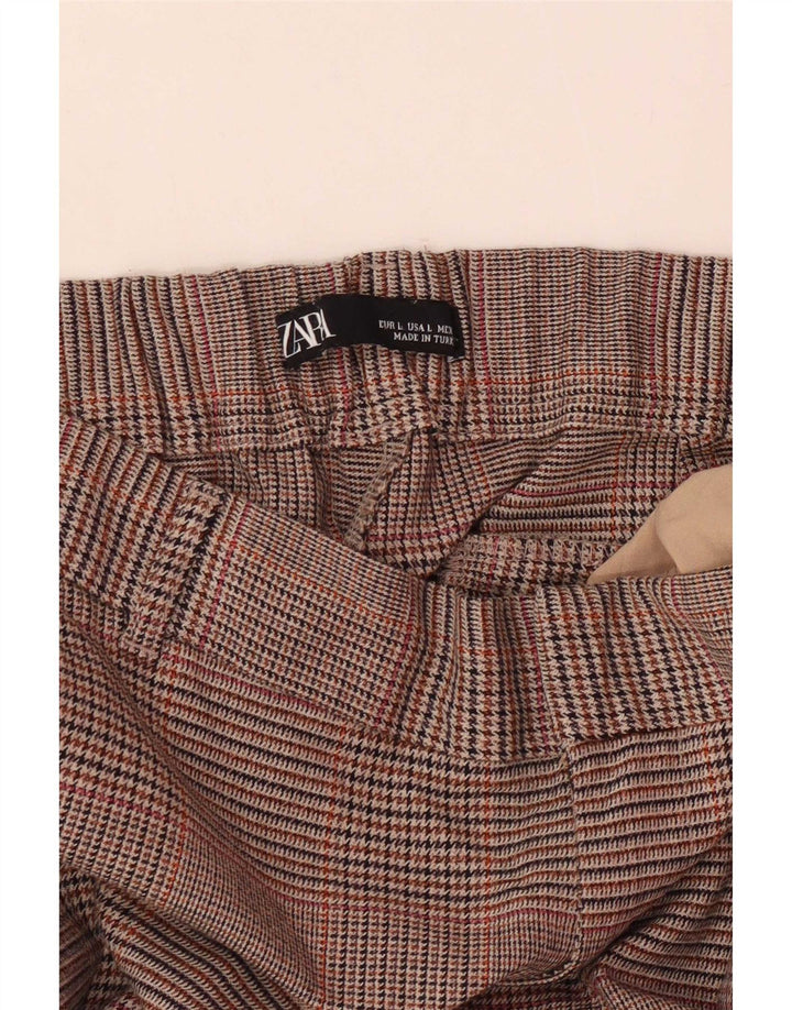 Pantalon court droit femme Zara Large W30 L24 pied de poule marron