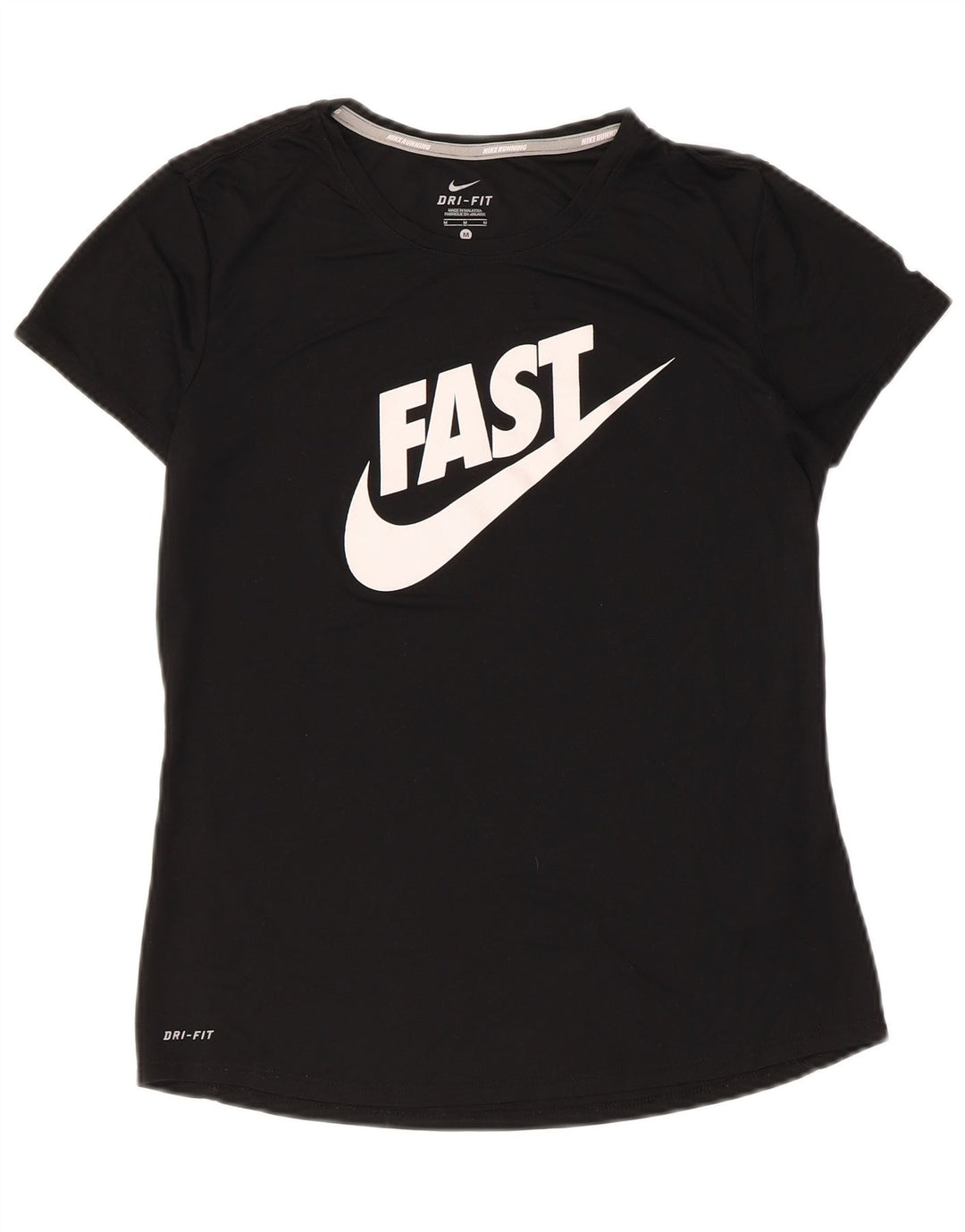 Nike Womens Dri Fit Graphic T-Shirt Top UK 12 Noir Moyen Polyester
