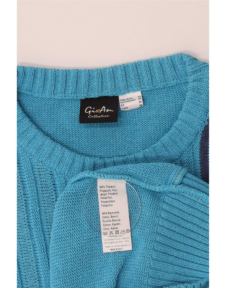 Gixan Pull col rond coupe classique pour homme IT 50 Bleu moyen rayé
