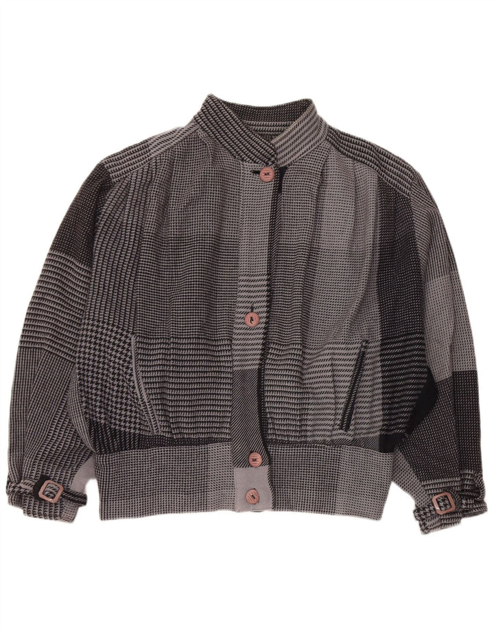 veste bomber surdimensionnée femme vintage UK 18 XL pied de poule gris