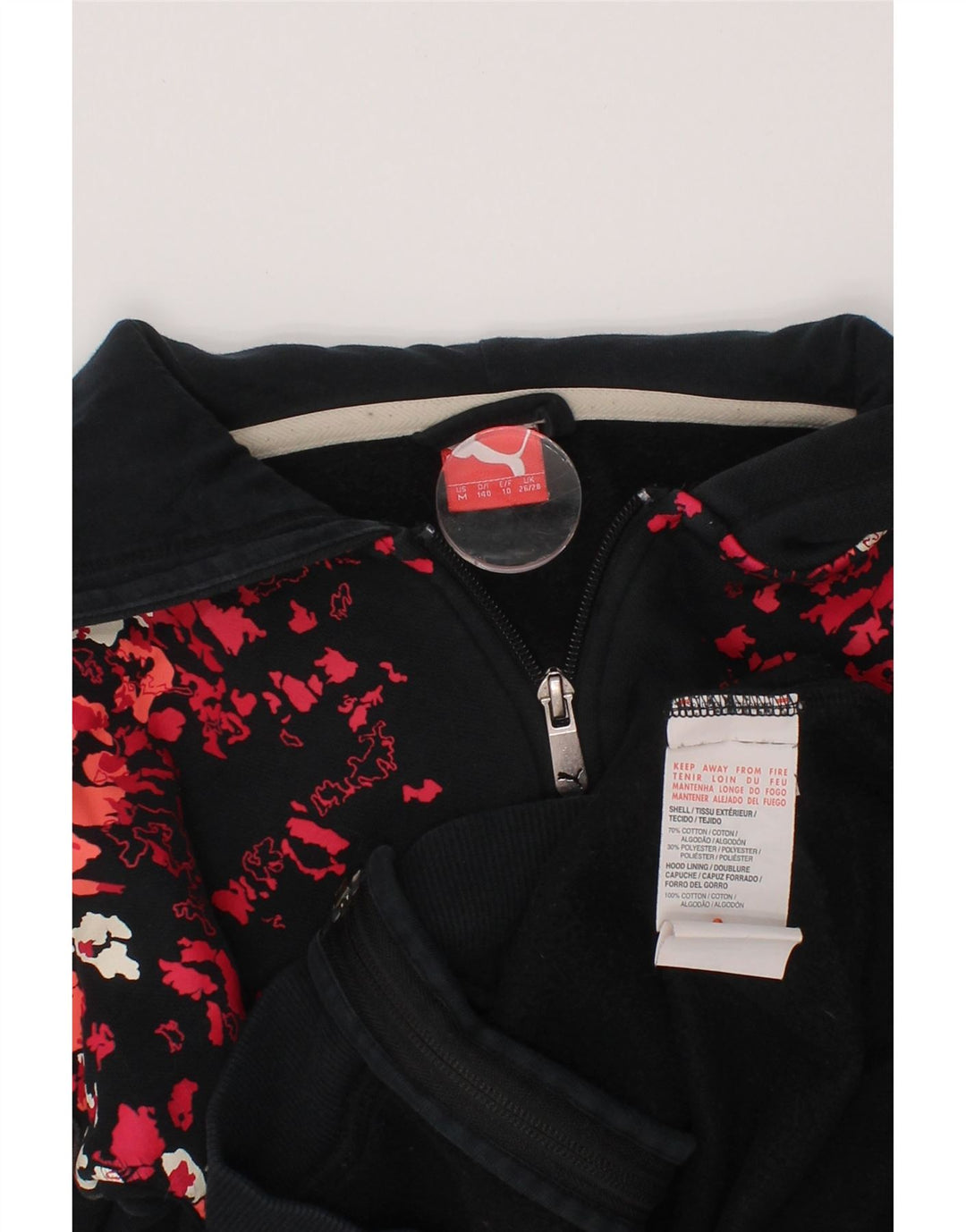 PUMA Sweat à capuche zippé pour fille 9-10 ans Noir Camouflage Coton