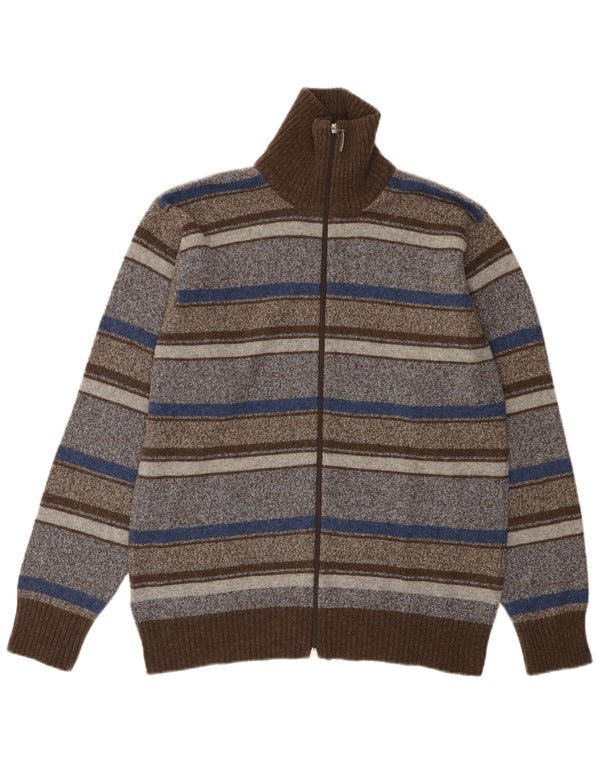 vintage Mens Cardigan Sweater Moyen Multicolore Rayé