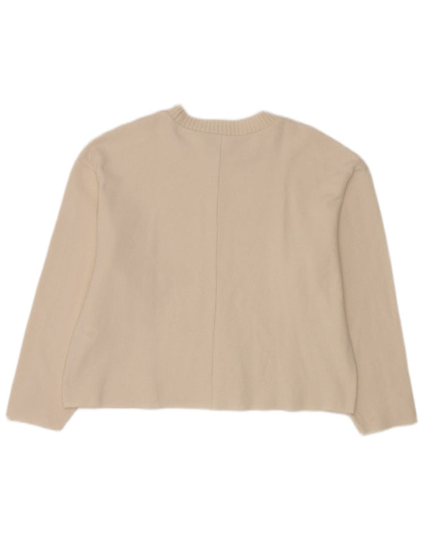 Zara Pull ras du cou pour femme UK 14 Medium Blanc Polyester