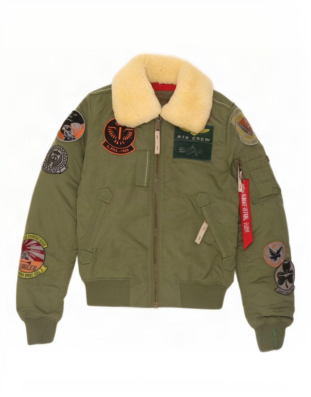 Alpha Industries Veste Bomber Graphique Femme UK 6 XS Nylon Vert