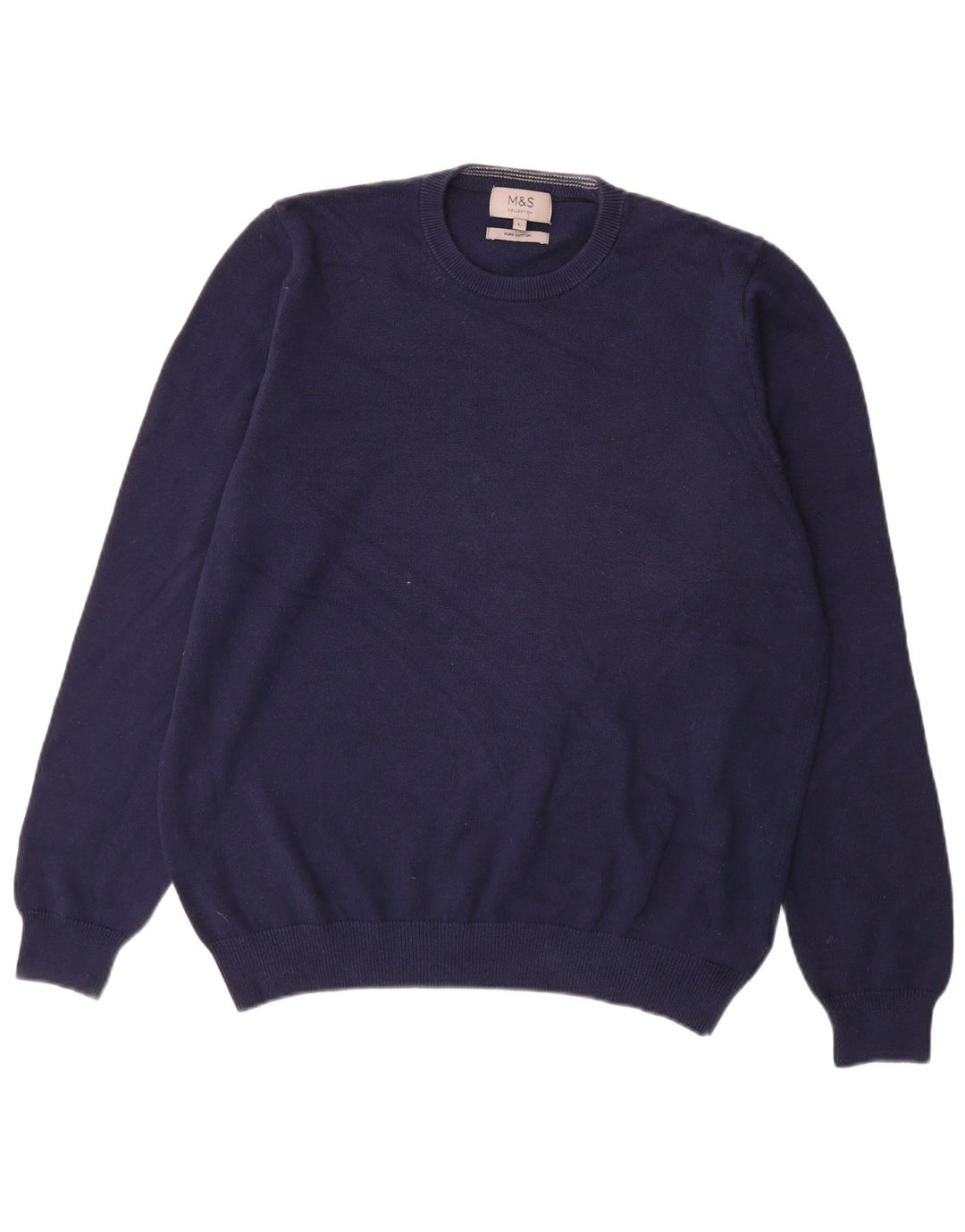 Marks & Spencer Pull à col rond pour homme en coton bleu marine Taille L
