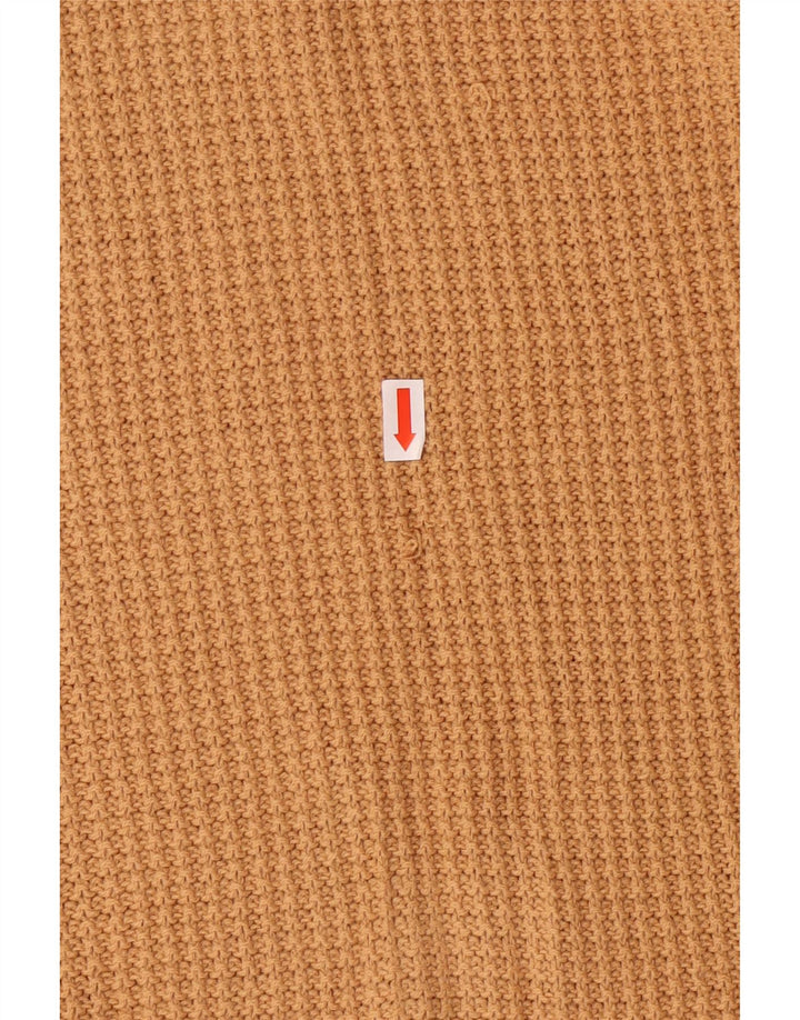 VINTAGE Femme Col V Pull Pull UK 10 Petit Marron Géométrique