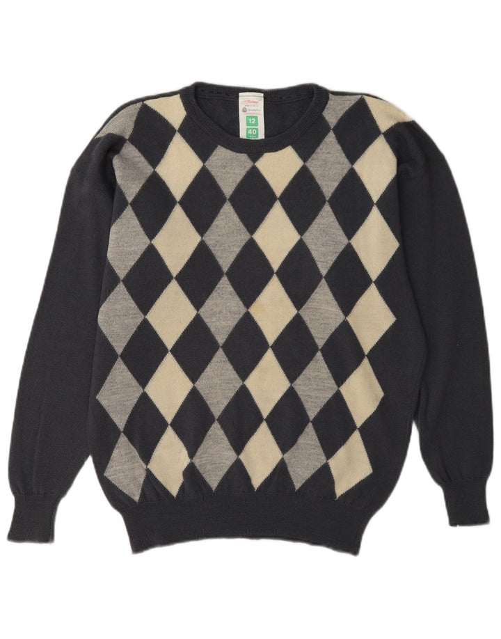 St Michael Pull col bateau pour femme UK 12 Gris moyen Argyle/Diamant