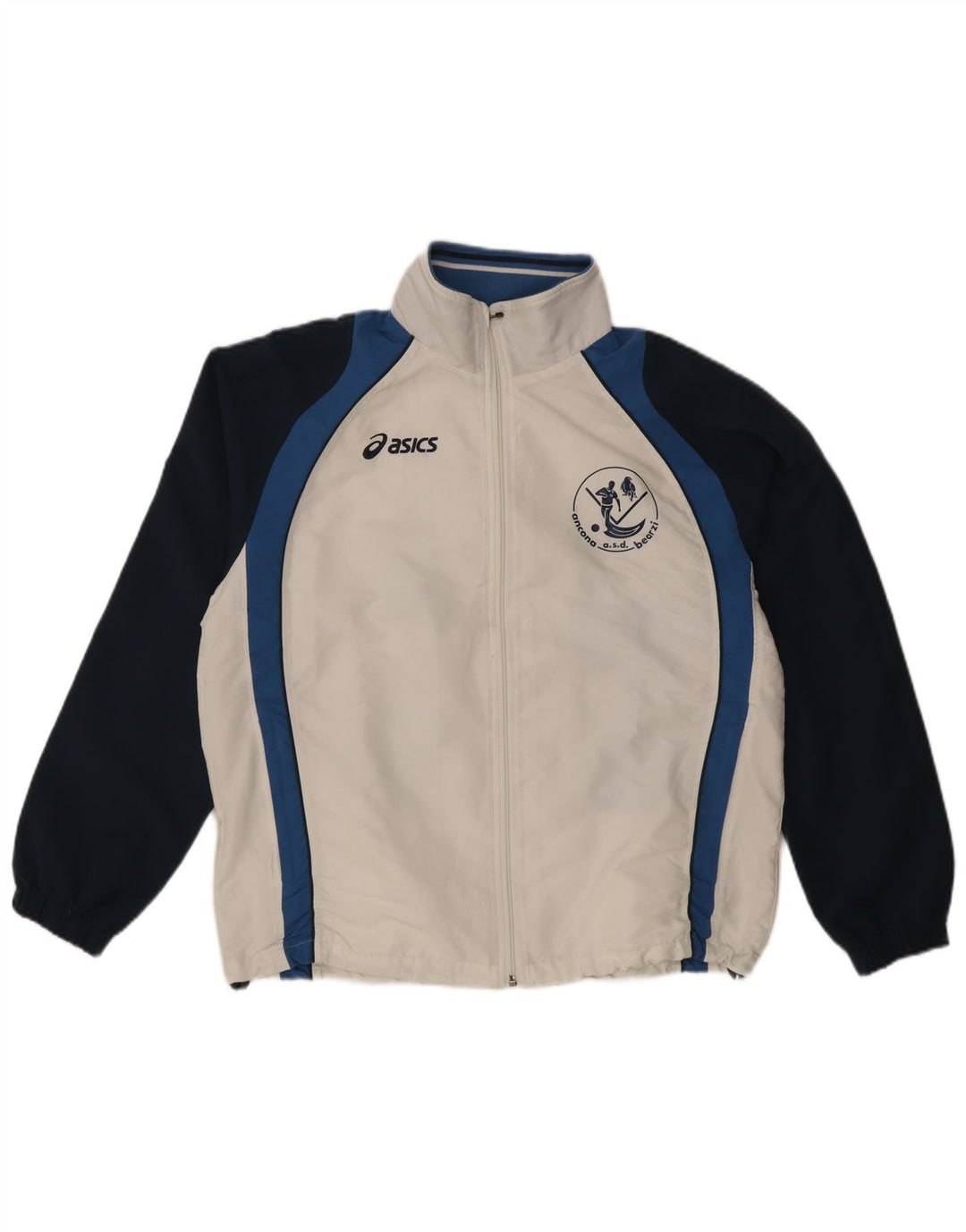 Asics Veste de survêtement graphique pour hommes, grand, blanc, color block, polyester