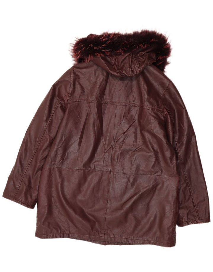 Manteau en cuir à capuche surdimensionné pour femme vintage IT 50 XL Cuir marron
