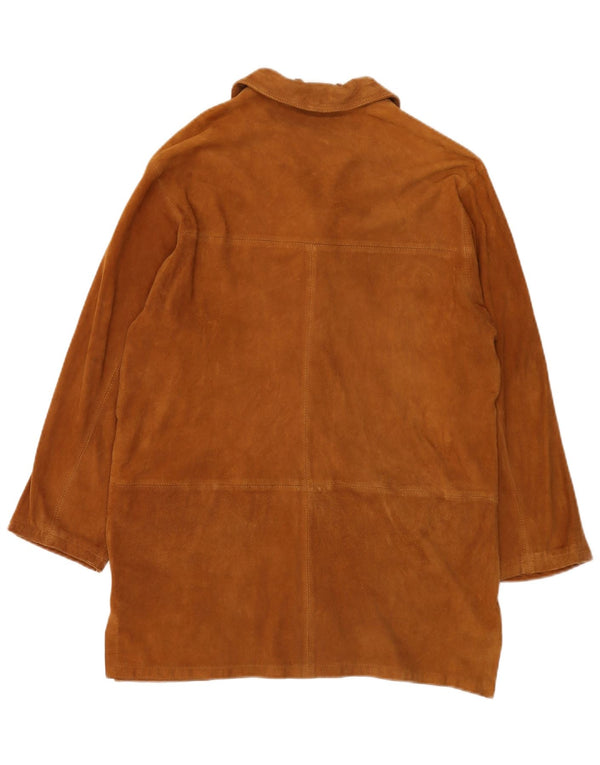 vintage Femme Suède Pardessus EU 40 Cuir Beige Moyen
