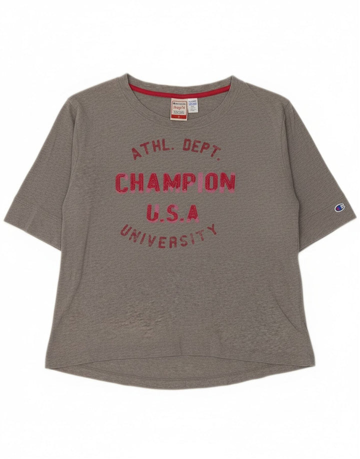 Champion Haut graphique Heritage Fit à manches 3/4 pour femme Gris moyen UK 14