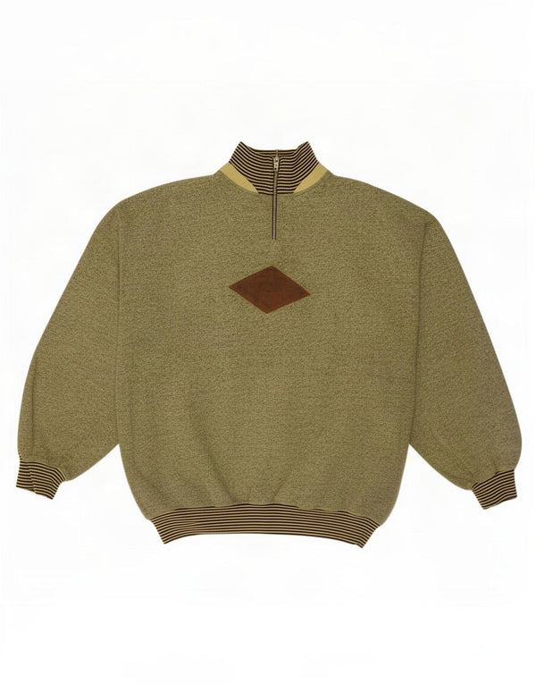 vintage Mens Zip Neck Sweatshirt Jumper Moyen Vert Pinstripe