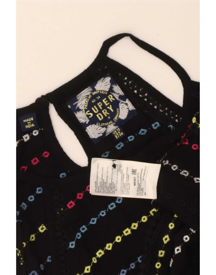 Superdry Femme Crop Halter Top UK 10 Petit Noir Rayé Viscose
