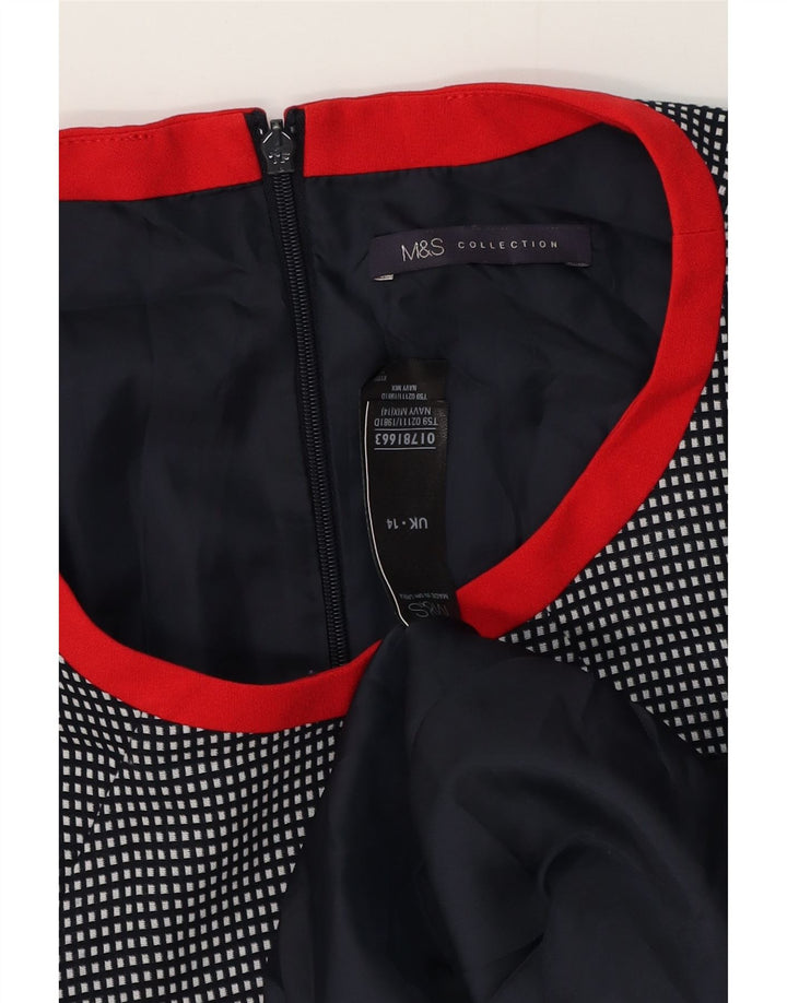 Marks & Spencer Robe fourreau pour femme UK 44 Bleu marine moyen à carreaux en polyester