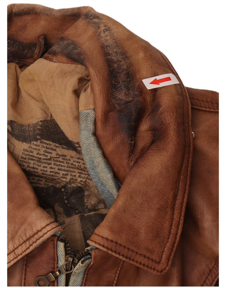 veste en cuir Bomber homme vintage UK 42 XL Cuir Patchwork Marron