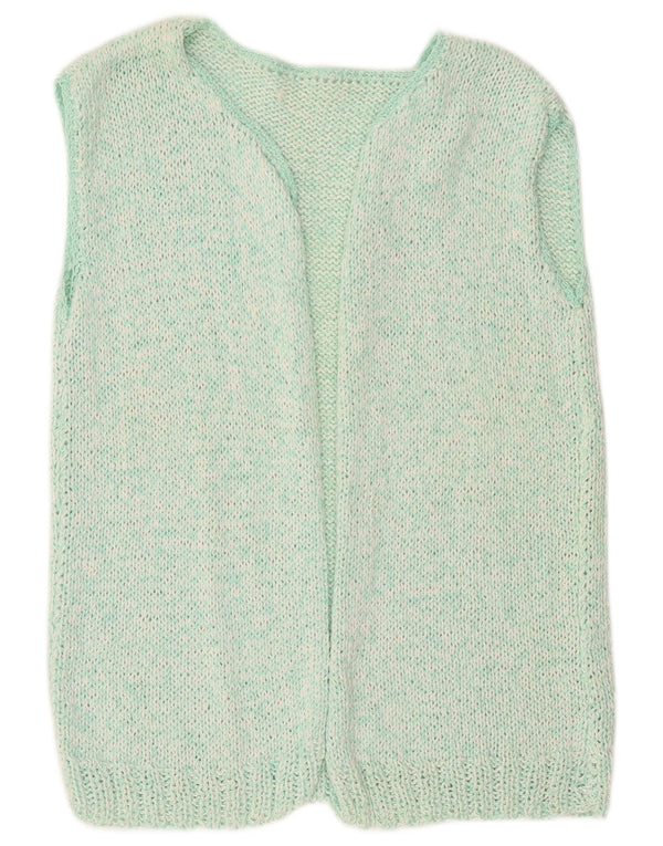 vintage Femmes Sans Manches Ouvert Cardigan Pull UK 16 Grand Vert Moucheté