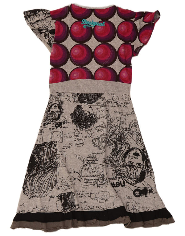 Desigual Robe trapèze graphique pour femme UK 8 Small Gris Coton