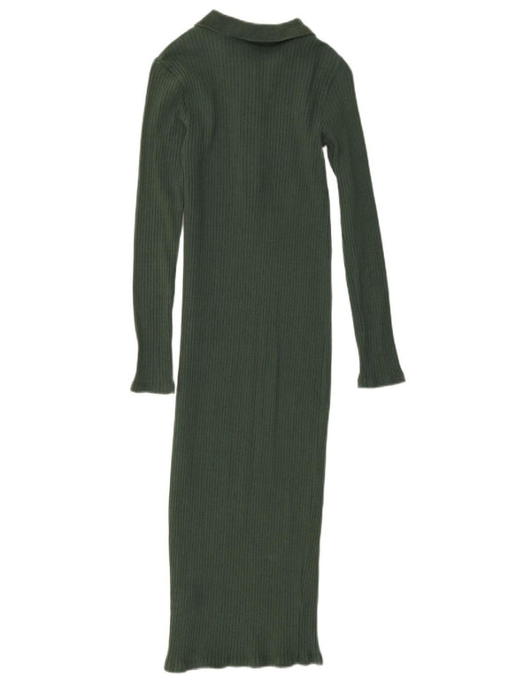 Zara Femme Maxi Robe Polo à Manches Longues UK 10 Petit Coton Vert