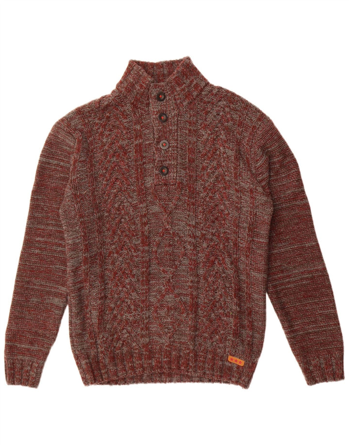 Joe Browns Pull à col boutonné pour homme Large en acrylique moucheté marron