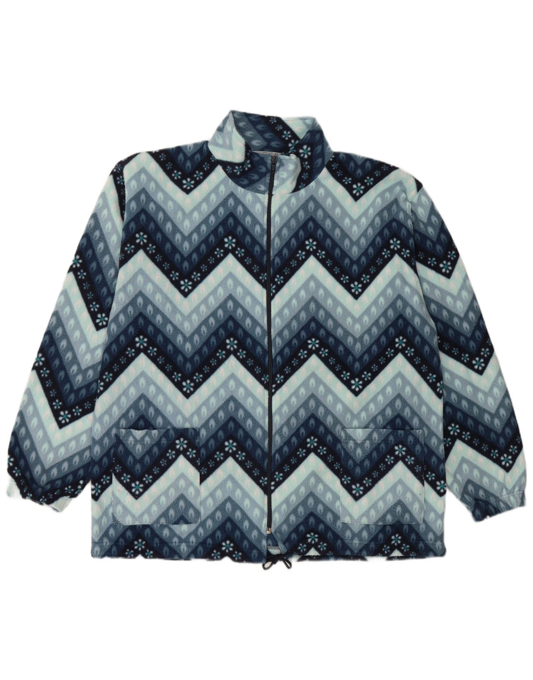 vintage Mens Fleece Jacket UK 40 Grand Bleu Géométrique