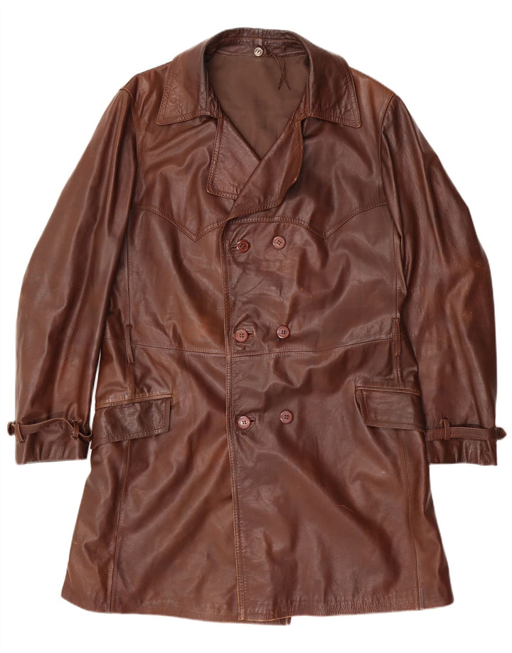 manteau en cuir double boutonnage vintage pour hommes UK 38 Brun moyen
