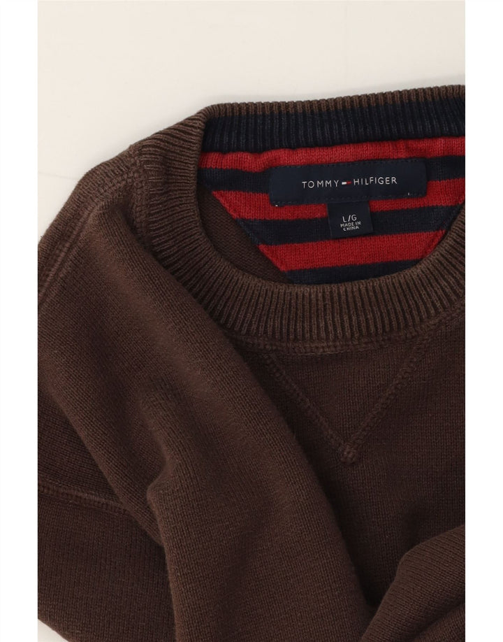Tommy Hilfiger Pull à col rond pour homme Marron Taille L