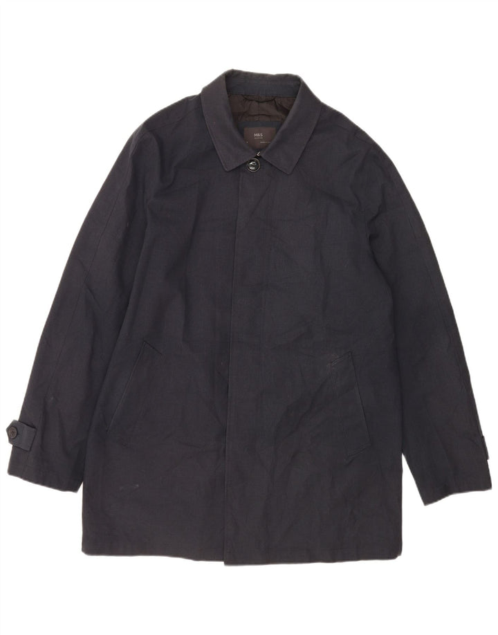 Marks & Spencer Manteau Homme UK 38 Moyen Bleu Marine Pied-de-Poule Polyester