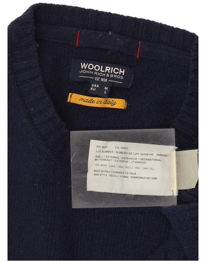 Woolrich Pull graphique à col rond pour homme Bleu marine moyen Laine USA