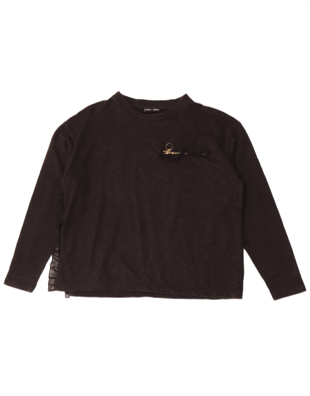 Zara Femme Top Manches Longues UK 44 Medium Noir Moucheté