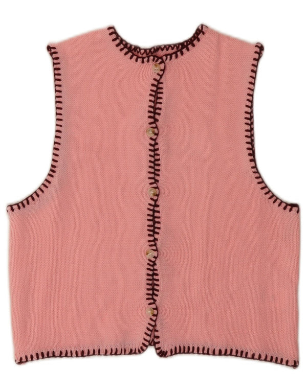 VINTAGE Femmes Crop Sans Manches Cardigan Pull UK 6 XS Rose Acrylique