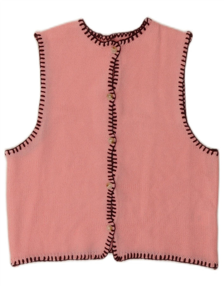 VINTAGE Femmes Crop Sans Manches Cardigan Pull UK 6 XS Rose Acrylique