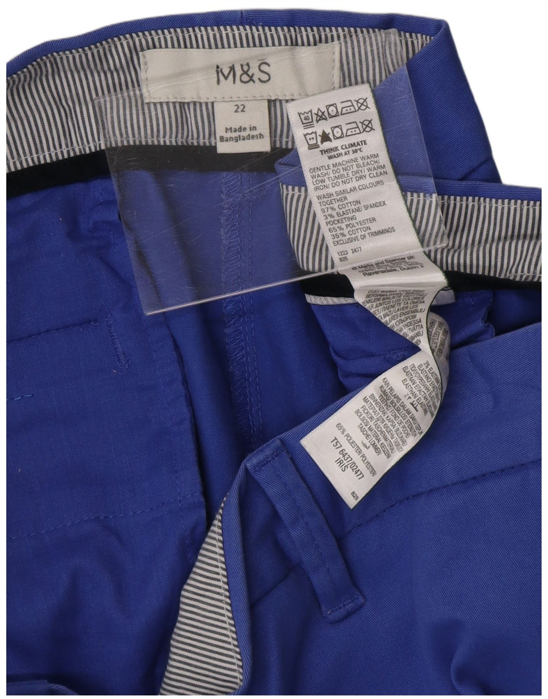 MARKS & SPENCER Short Chino Femme UK 22 3XL W42 Bleu Coton