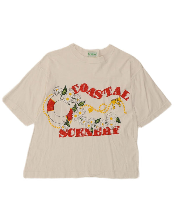 vintage Femmes Graphique T-Shirt Top UK 4 XS Blanc Coton Tropical