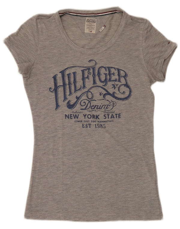 Tommy Hilfiger T-shirt graphique pour femme UK 12 Gris moyen Polyester