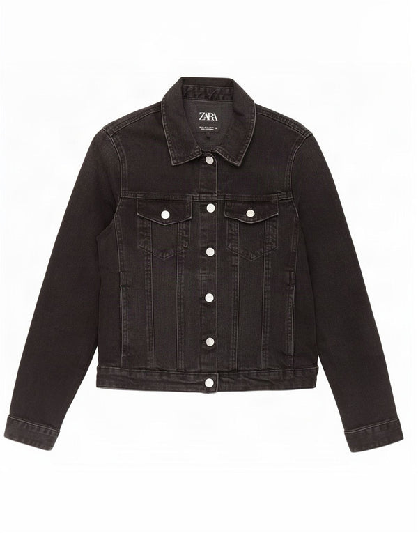 Zara Veste en jean courte pour femme UK 14 Large Noir