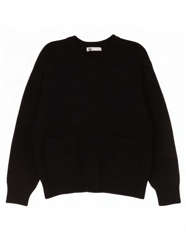 Zara Pull surdimensionné à col rond pour femme UK 16 Large Noir Polyester