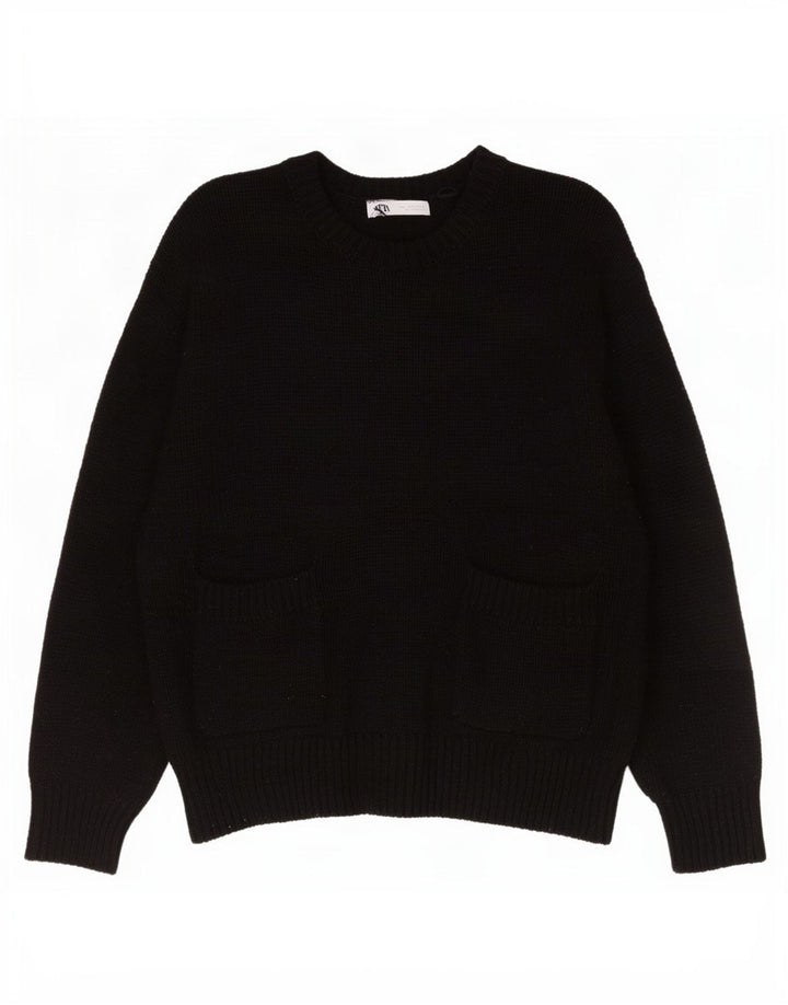 Zara Pull surdimensionné à col rond pour femme UK 16 Large Noir Polyester