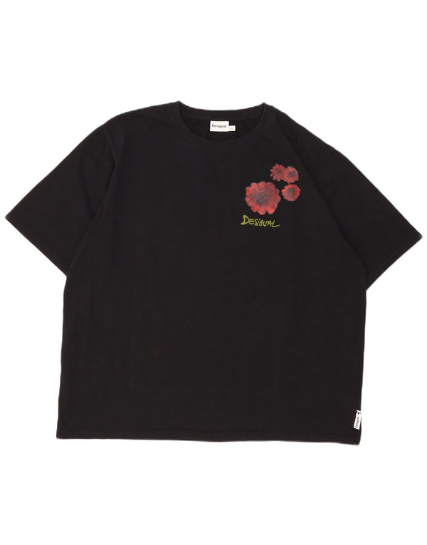 Desigual T-shirt graphique pour femme UK 20 2XL Noir Floral Coton