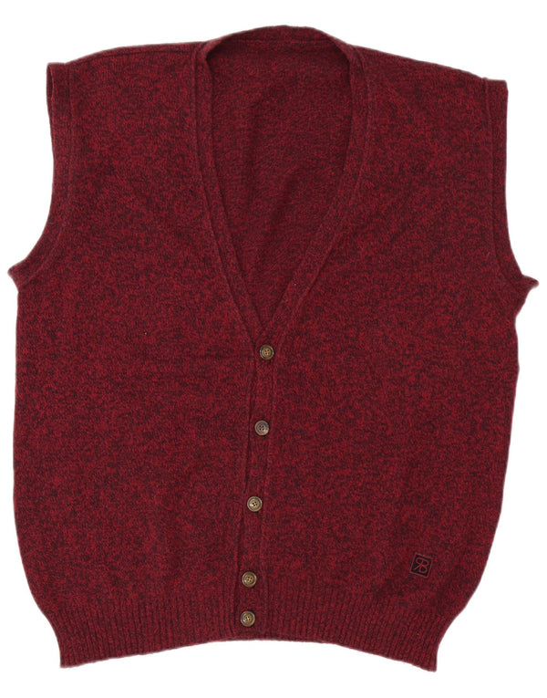 Vintage Mens Sleeveless Cardigan Sweater XL Burgundy Flecked Lambswool