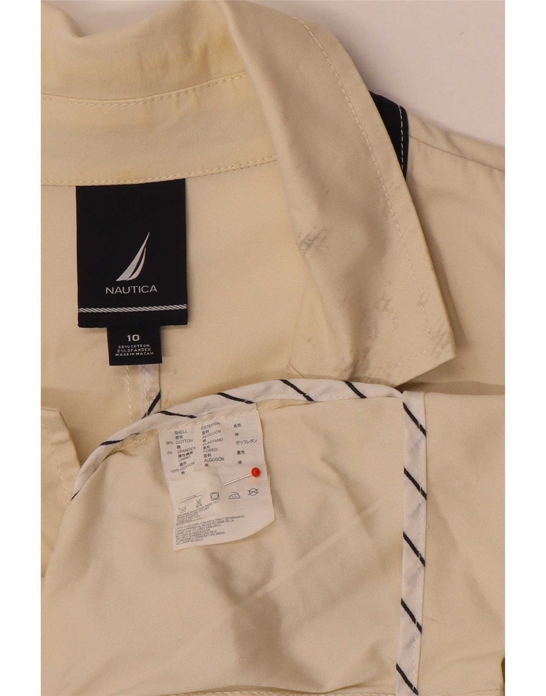 Nautica Veste blazer à 3 boutons pour femme US 10 Grand coton beige