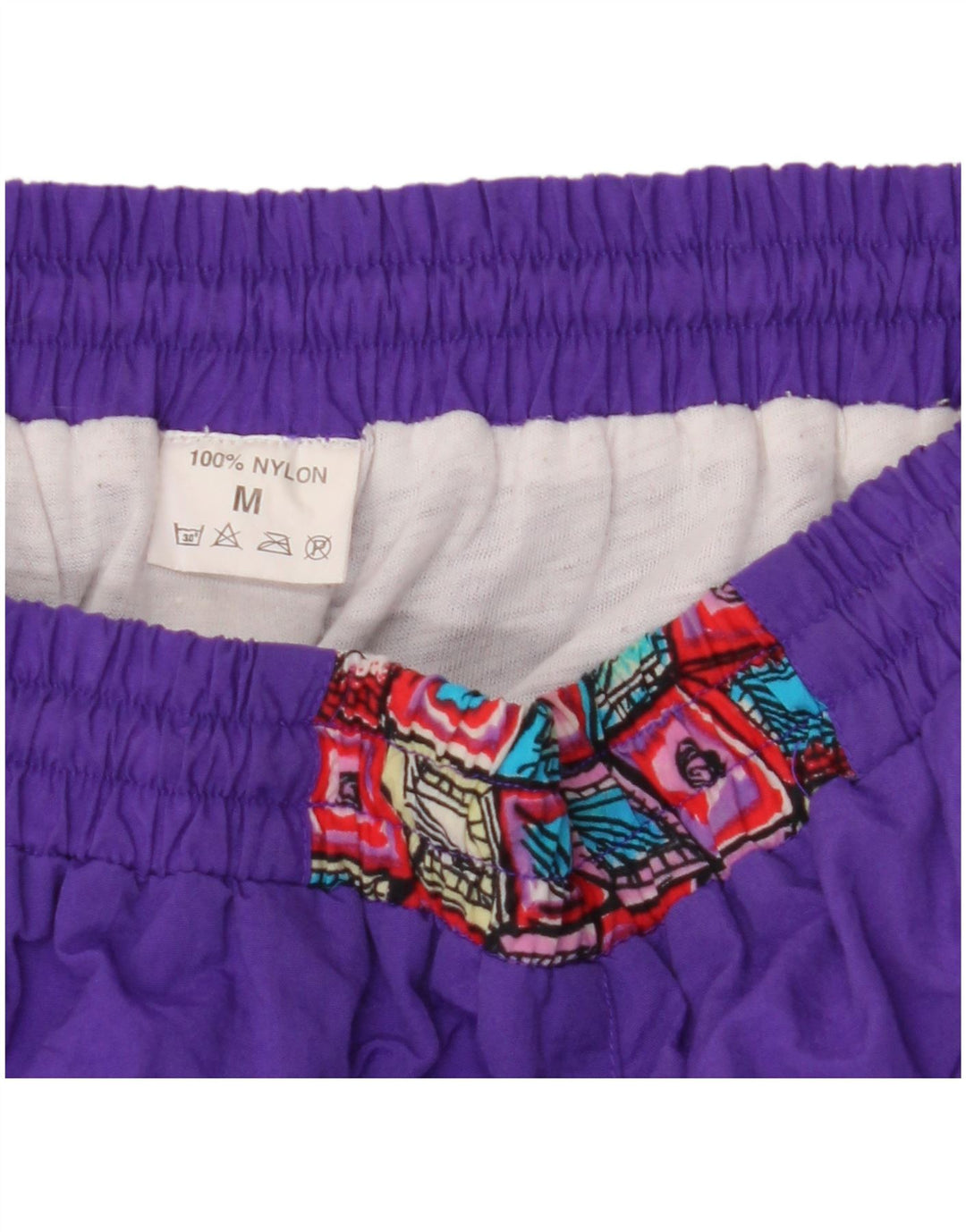 VINTAGE Pantalon de survêtement femme Joggers UK 14 Moyen Violet Géométrique