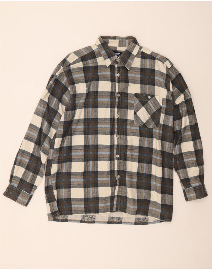 STANLEY Mens Flannel Shirt XL Grey Plaid Cotton Vintage Stanley and Second-Hand Stanley from Messina Hembry 