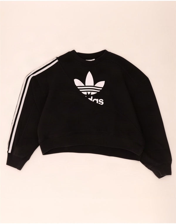Adidas Femme Surdimensionné Crop Graphic Sweatshirt Jumper UK 14 Large Noir