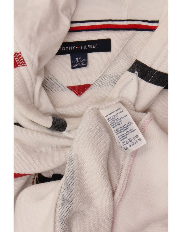 TOMMY HILFIGER Pull à capuche pour homme 2XL en coton rayé blanc